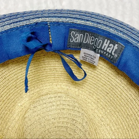San Diego Hat Straw Fedora Blue Brim Star Adjustable Band - Picture 13 of 14